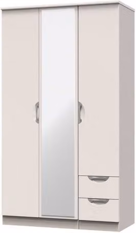ASC Corsica Modern White 3 Door Triple Wardrobe with 2 Small Integrated Drawers and Mirrored Doors