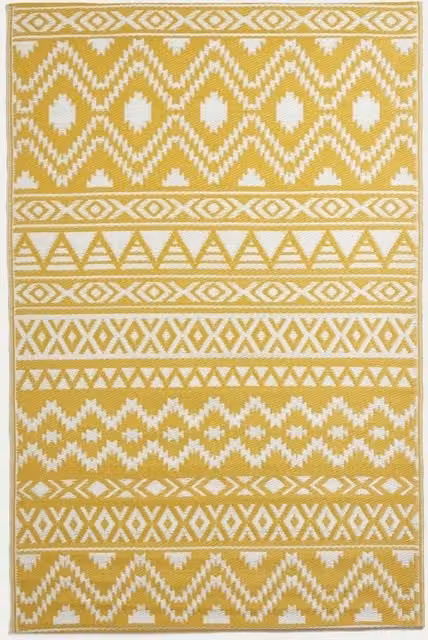Homescapes Anna Aztec Luxury Outdoor Rug, Yellow and White, W: 150 cm, D: 240 cm