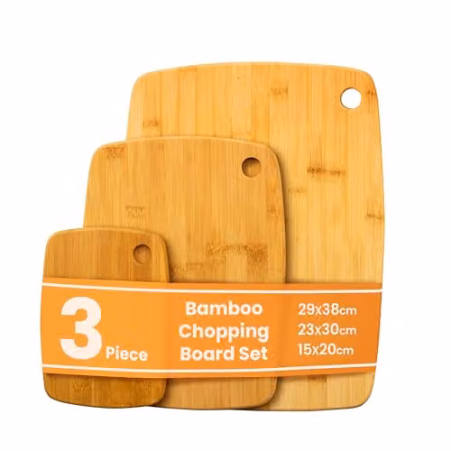 Carter & Clay 3 Piece Brown Bamboo Chopping Board Set with Handles