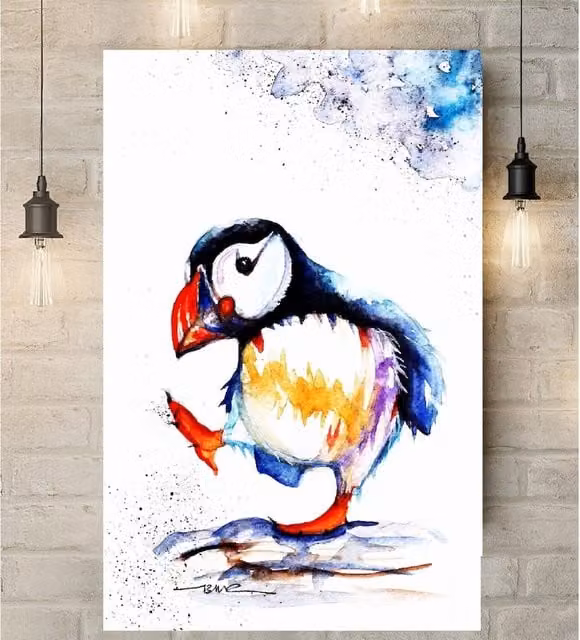 BebesArts Puffin Canvas Wall Art, Red and Multicolour, W: 81.28 cm, H: 60.96 cm