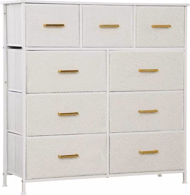 EONLION Modern 9-Drawer Chest of Drawers in White and Gold