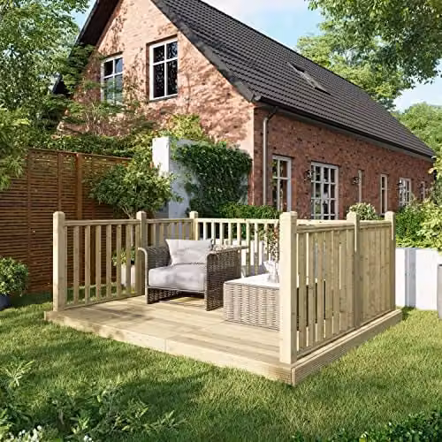 Powersheds Premium Wooden Decking Kit in Beige with Hand Rails on Three Sides