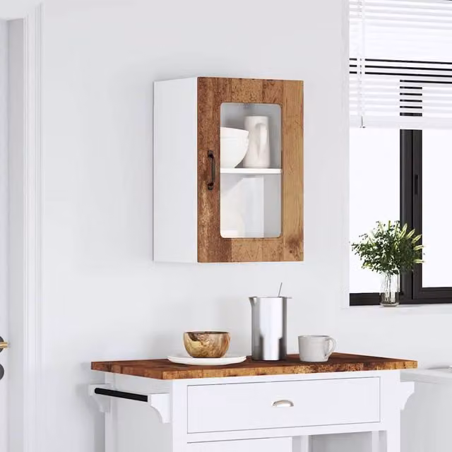 Berkfield Home Kalmar Wall Mounted Kitchen Cabinet with Glass Door in Brown, W/D/H: 60.0 x 31.0 x 40.0 cm – 1