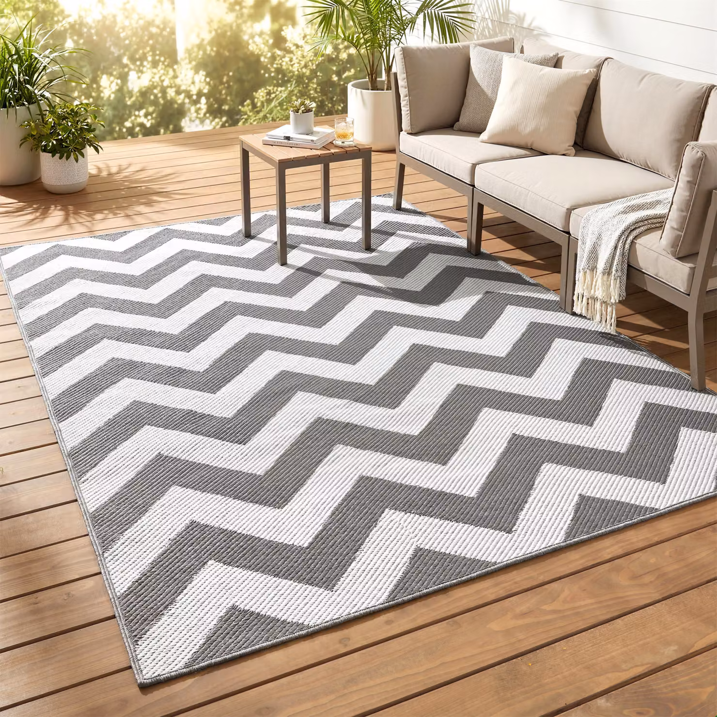 Outsunny Reversible Outdoor Rug in Grey and White, W 120 cm x D 180 cm – 2