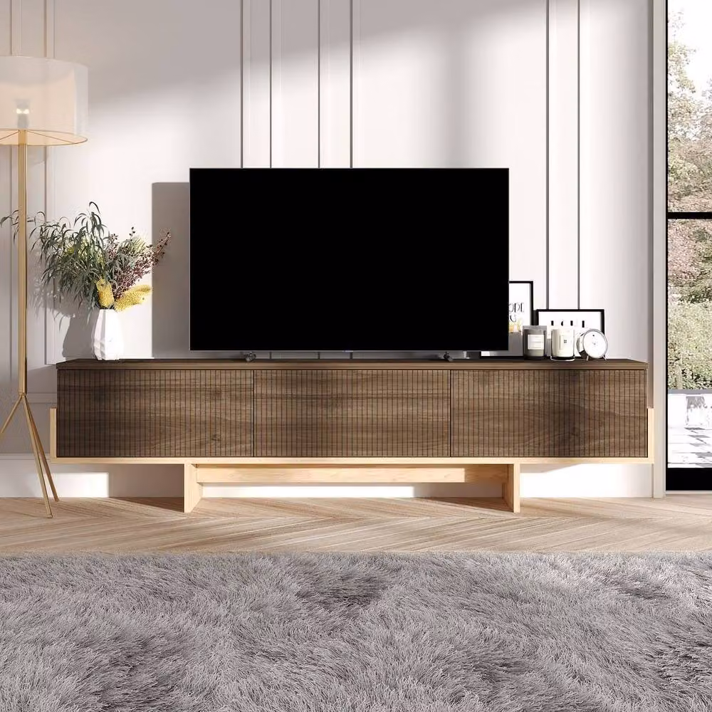 Calicosy Modern TV Cabinet with 3 Grooved Drop-Down Doors, W/D/H: 180 x 30 x 44.6 cm – 2