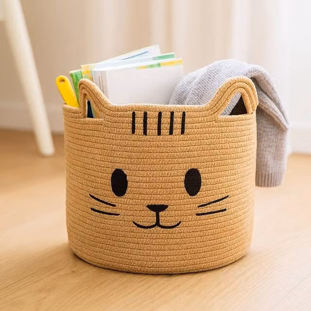 Voltico Large Foldable Cotton Animal Storage Basket in Brown/Sand, W/D/H: 30 x 30 x 30 cm