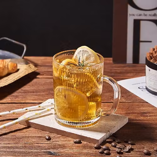 Eden & Willow Set of 6 Tall Ribbed Glass Coffee Mugs, 350ml, Clear – 5