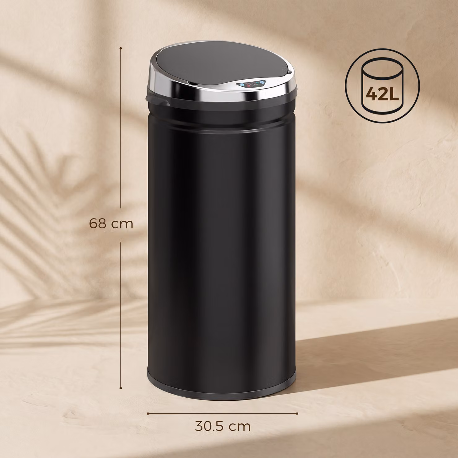HOMCOM 42L Stainless Steel Sensor Trash Can with Bucket, Black – 3