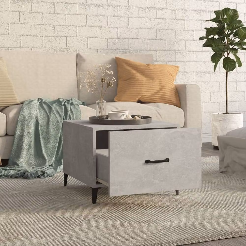 Berkfield Home Set of 2 Concrete Grey Coffee Tables with Metal Legs, W/D/H: 50 x 50 x 40 cm – 1