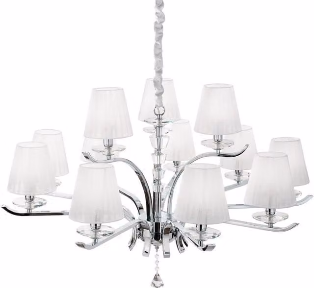 Ideal Lux Pegaso 12 Light Crystal Multi Arm Chandelier in Chrome and White Finish with E14 Bulbs