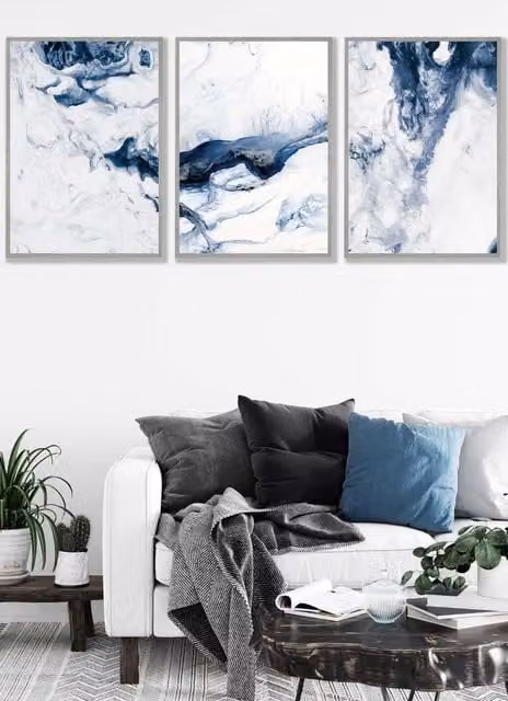 ARTZE Abstract Ocean Waves Framed Wall Art in Blue and Grey, W: 53 cm, H: 73 cm, D: 0.2 cm