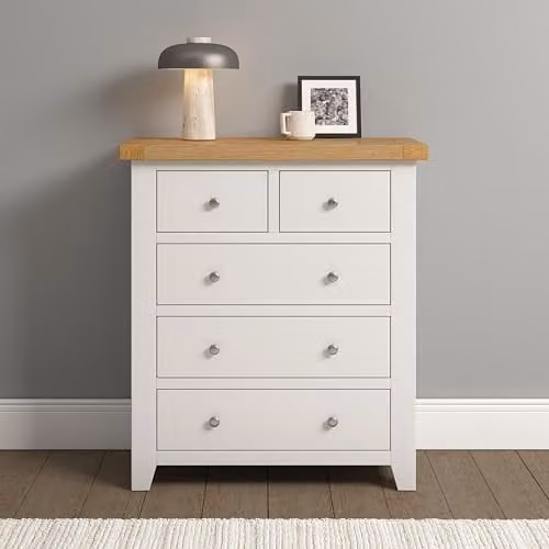 Seconique Windsor 3+2 Drawer Chest in Ivory/Oak, W: 96 cm, H: 85 cm, D: 40 cm – 1