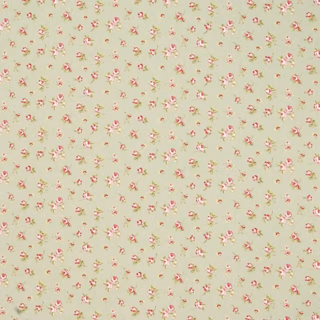 Clarke & Clarke Rosebud Fabric in Sage Green and Pink