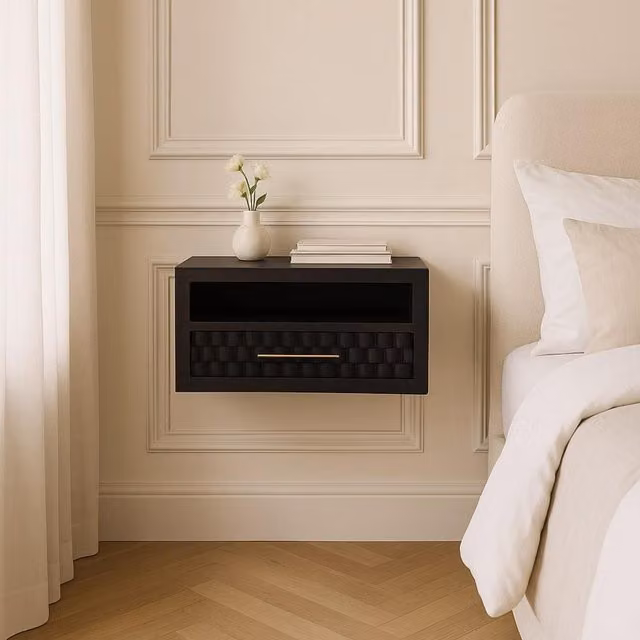 Artisan Furniture Arno Mango Wood Wall-Mounted Nightstand in Brown and Black