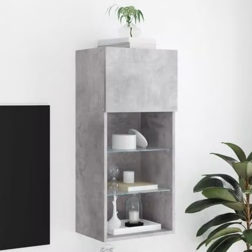 vidaXL Modern TV Cabinet with LED Lights in Concrete Grey, W: 40.5 cm, D: 30 cm, H: 90 cm – 2