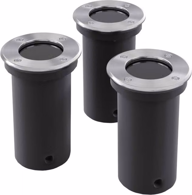 Berkfield Home Solar Round Outdoor Ground Recessed Up and Down Lights in Silver, Set of 3