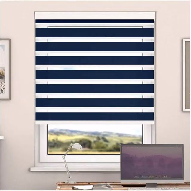 NewEdgeBlinds Day and Night Zebra Roller Blind with Cassette, Blue Coral, Width: 120 cm