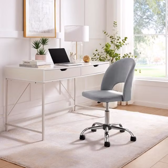 FurnitureboxUK Chicago Grey Velvet Modern Swivel Task Chair with Metal Base and Castors – 1