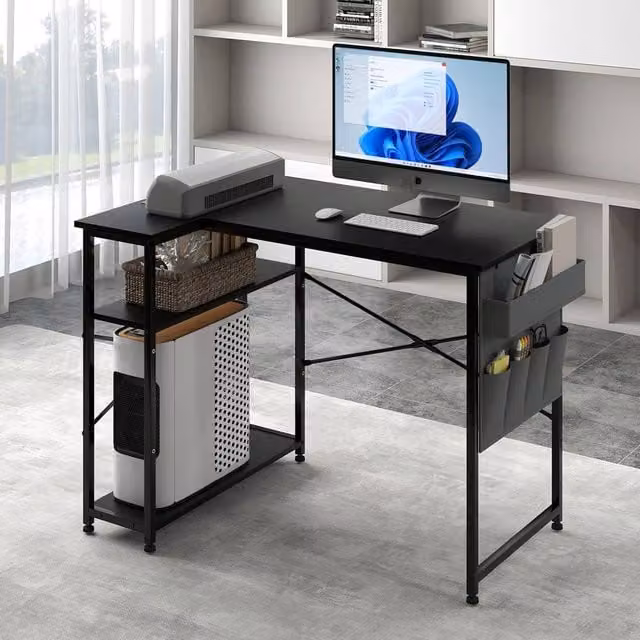 Levede L-Shaped Gaming Computer Desk with 2 Storage Shelves in Black
