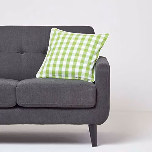 Homescapes Green and White Gingham Cotton Square Cushion Cover, W/D/H: 45 x 45 x 45 cm – 2