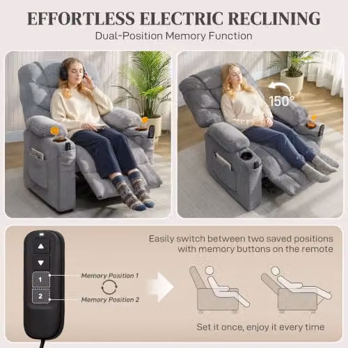 HOMCOM Electric Massage Recliner Armchair with Vibration and Heat in Dark Grey – 4