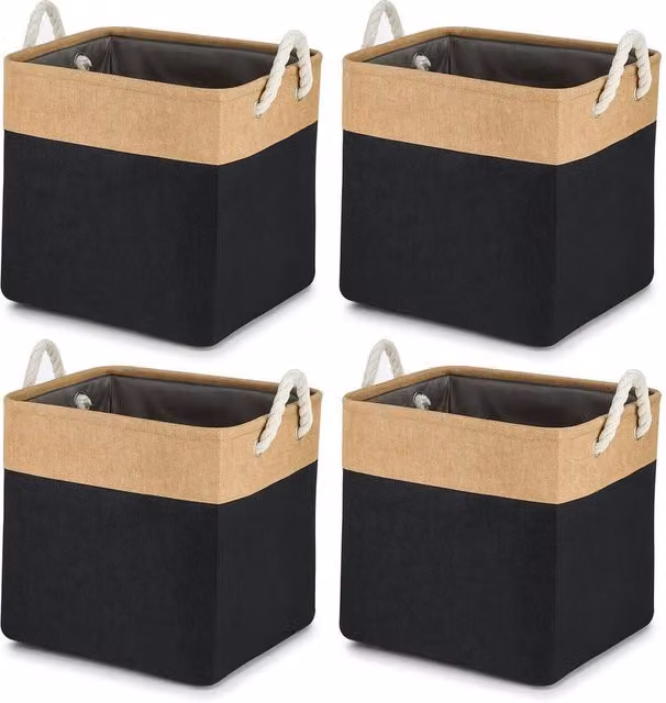 Havendro 4-Pack Fabric Cube Storage Bins with Handles in Black
