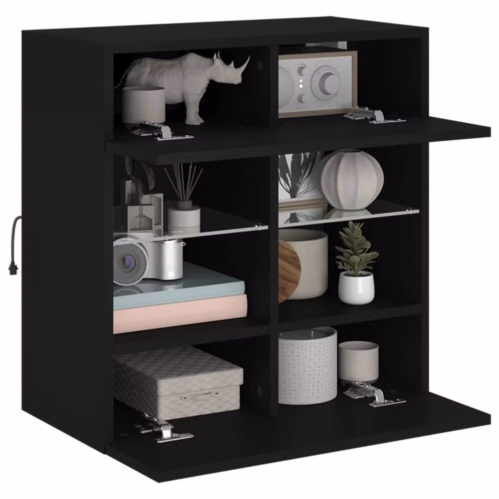 Berkfield Home Modern TV Wall Cabinet with LED Lights in Black, W: 58.5 cm, D: 30 cm, H: 60.5 cm – 5