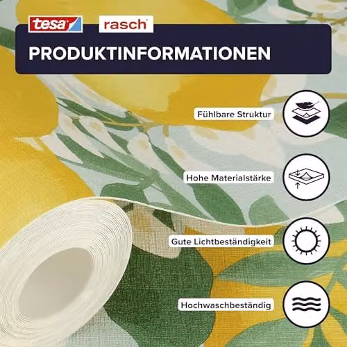 Rasch Portofino Self-Adhesive Non-Woven Botanical Wallpaper in Yellow, Green, White and Blue – 2