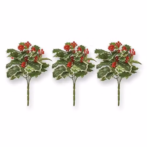 Gainsborough Set of 3 Holly and Berry Picks with Green and Red Variegated Leaves – 2