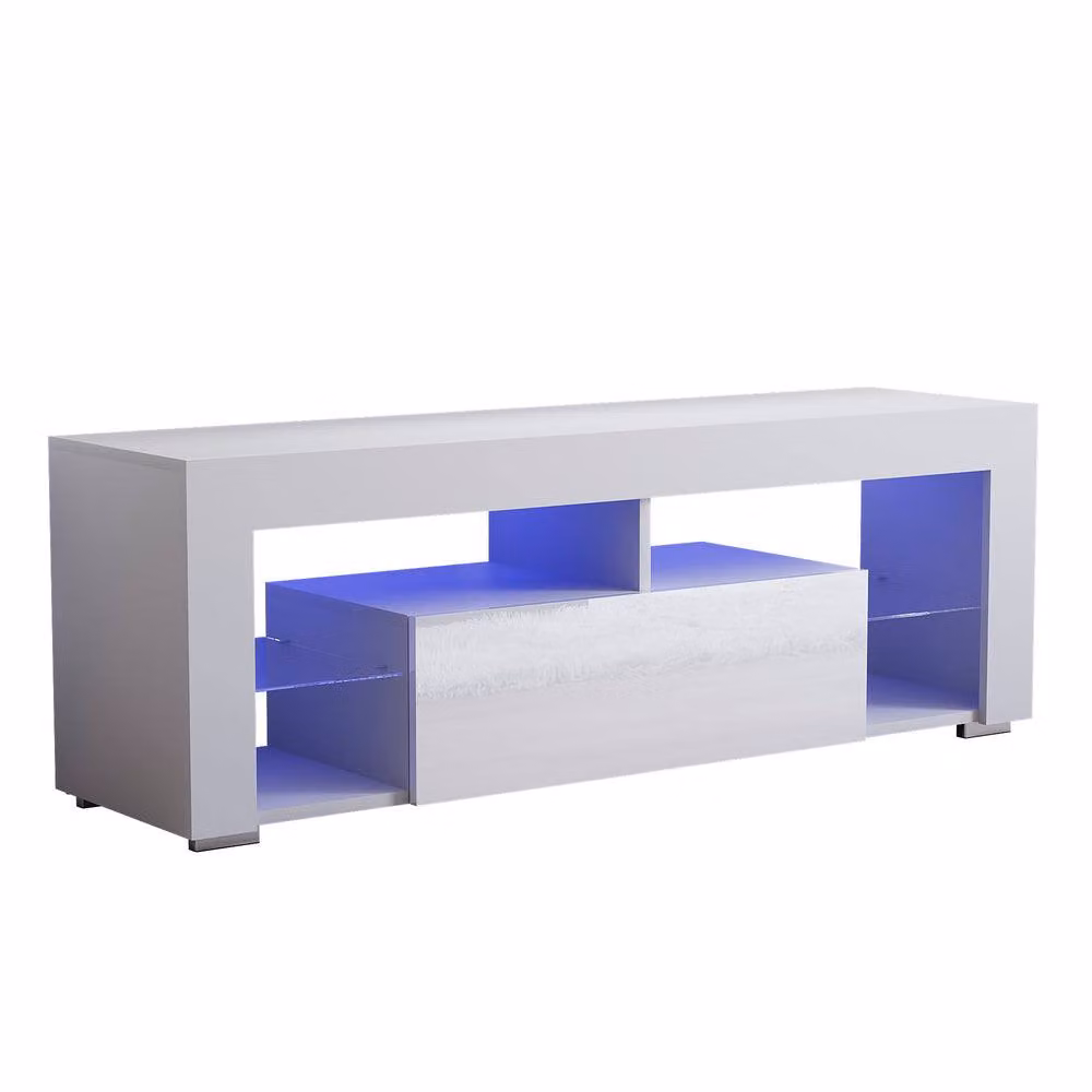 HD Designs Vida Designs Luna Modern 2 Drawer LED TV Unit in White with Integrated Lighting and Glass Details – 2