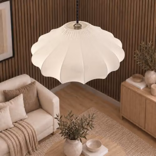 CGC Lighting Jolie Round Seashell Fabric Lampshade in White or Beige, Diameter: 50 cm – 2