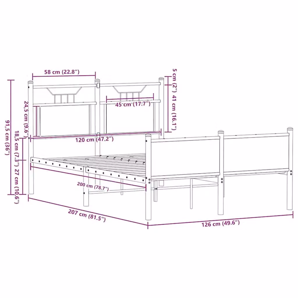 Berkfield Home Small Double Bed Frame in Brown Oak, W/D/H: 120 x 200 cm – 6