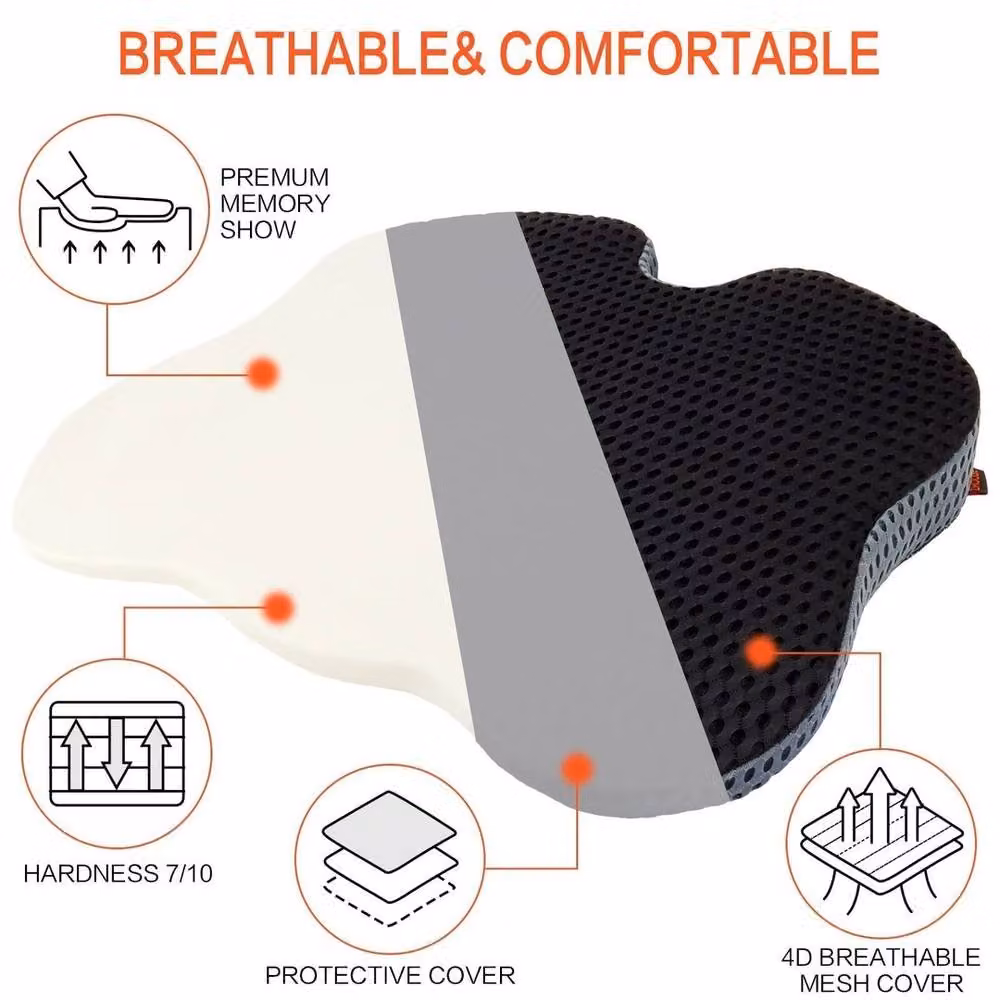 FLAVORA Black Memory Foam Wedge Seat Cushion for Car or Office, W/D/H: 190 x 100 x 1 cm – 4