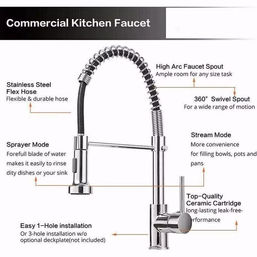 NESTLUNE Modern Pull Out Kitchen Mixer Tap with Dual Spout and Single Lever in Chrome Silver – 4