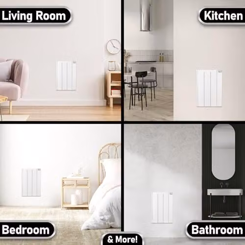 MYLEK Ceramic and Aluminium Electric Panel Heater Radiator with Timer and Thermostat, White, 600W – 4