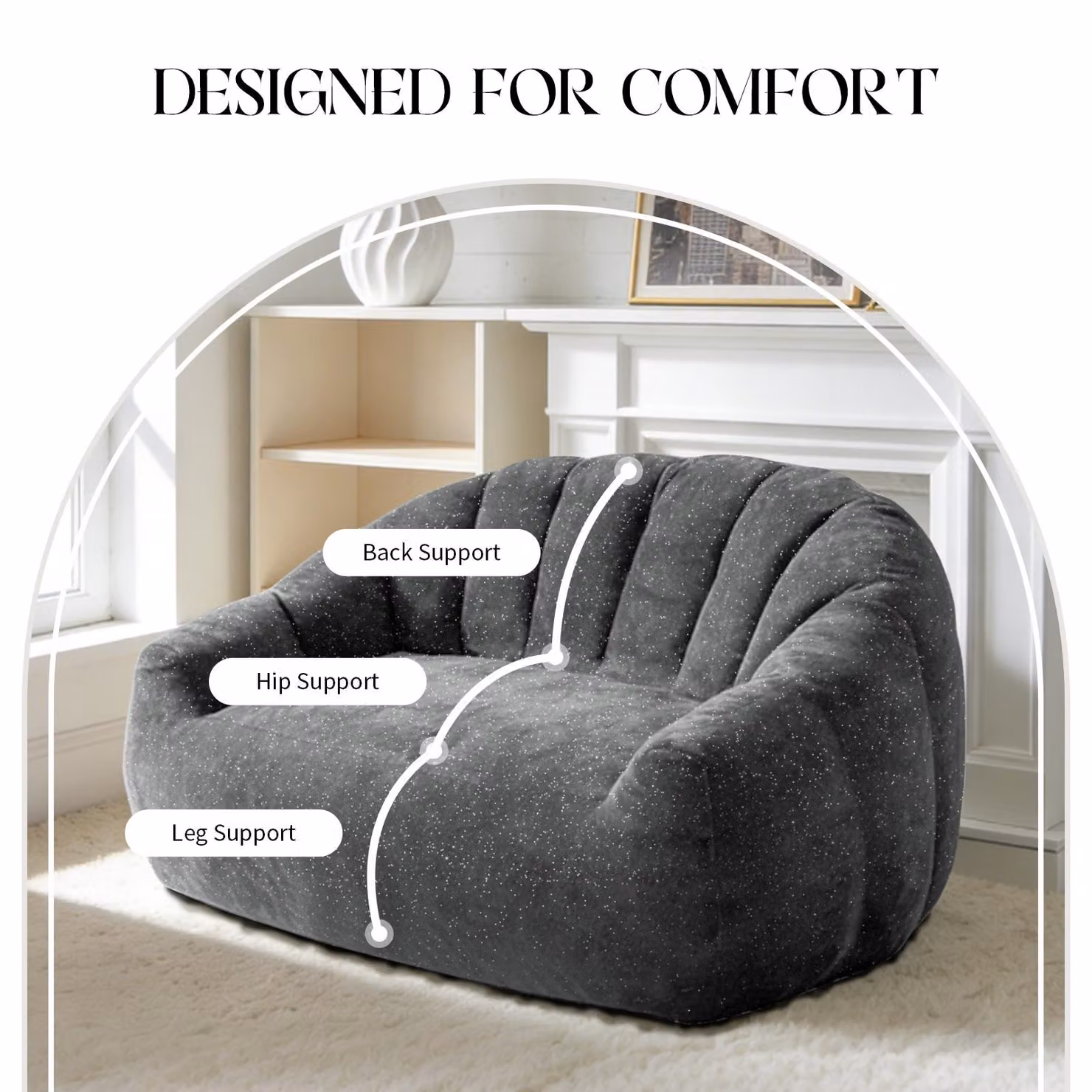 Aosom UK Oversized 2 Seater Bean Bag Sofa in Grey Glitter Plush with High-Density Sponge, W/D/H: 98 x 140 x 61 cm – 4