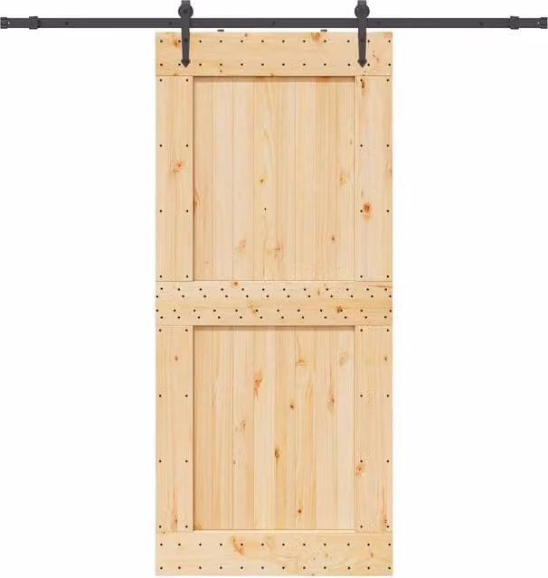 Berkfield Home Modern Sliding Door with Hardware Set, Solid Wood Pine, Brown, W: 100 cm, H: 210 cm