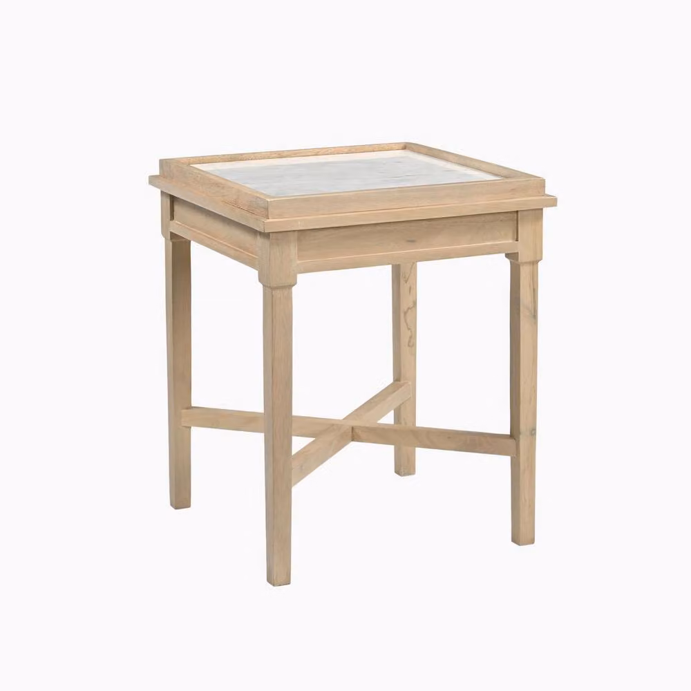 FurnitureboxUK Pyrenees Square White Oak and Marble Bedside Table in Light Brown – 2