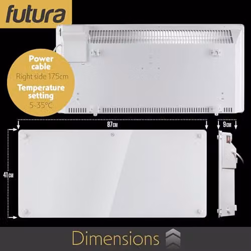 Futura 2000W White Glass Electric Convector Panel Heater with Thermostat and Open Window Detection, Wall Mounted or Freestanding – 5