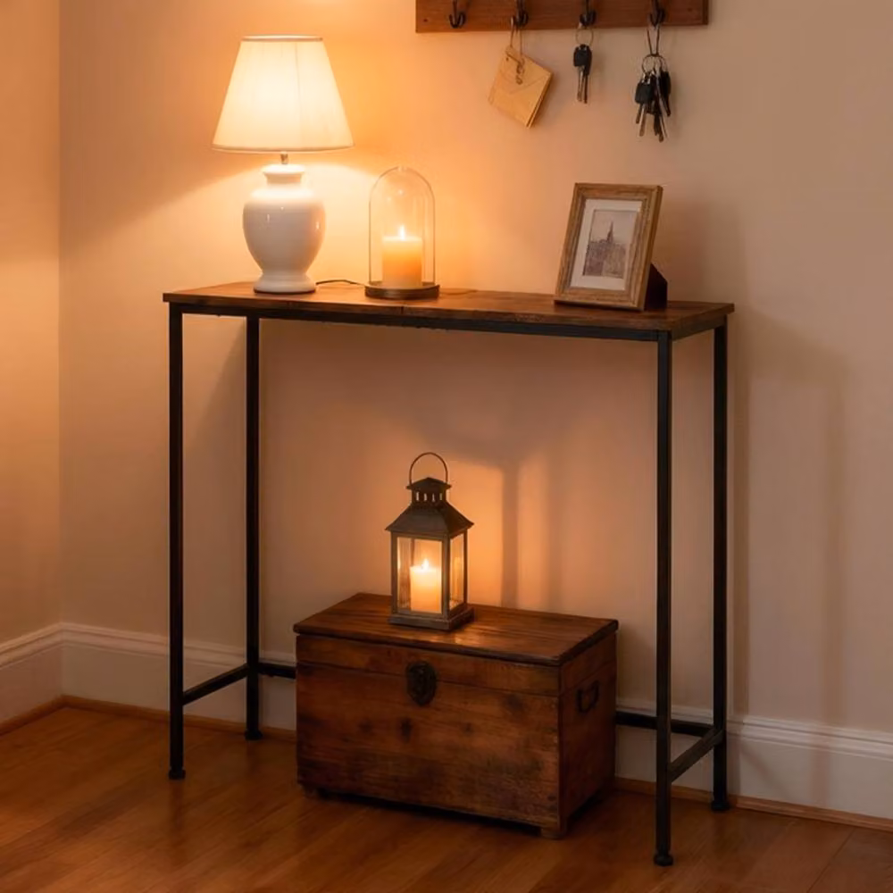 Levede Industrial Narrow Console Table in Brown and Black – 2