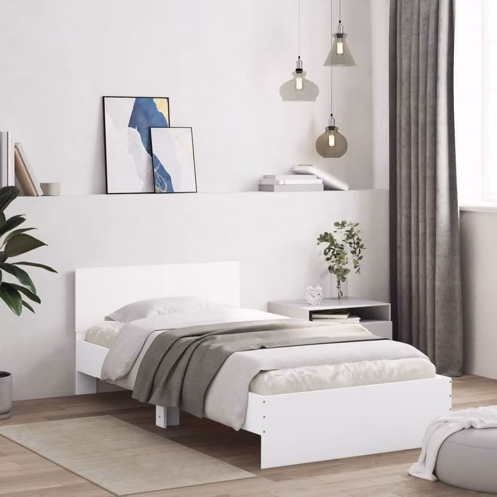 Berkfield Home Bed Frame with Headboard in White, W/D/H: 100 x 200 x 70 cm – 2