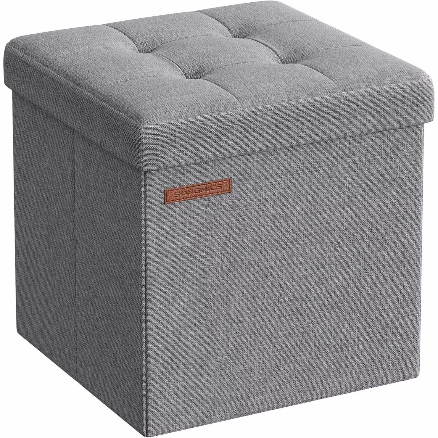 SONGMICS Small Foldable Storage Ottoman Foot Rest in Light Grey – 3
