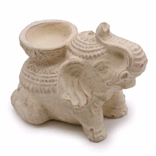 KDMD Elephant Incense and Tealight Candle Holder in Beige Ceramic