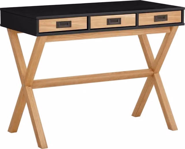 Paulo Modern Writing Desk with 3 Drawers in Black and Brown Stained Wax