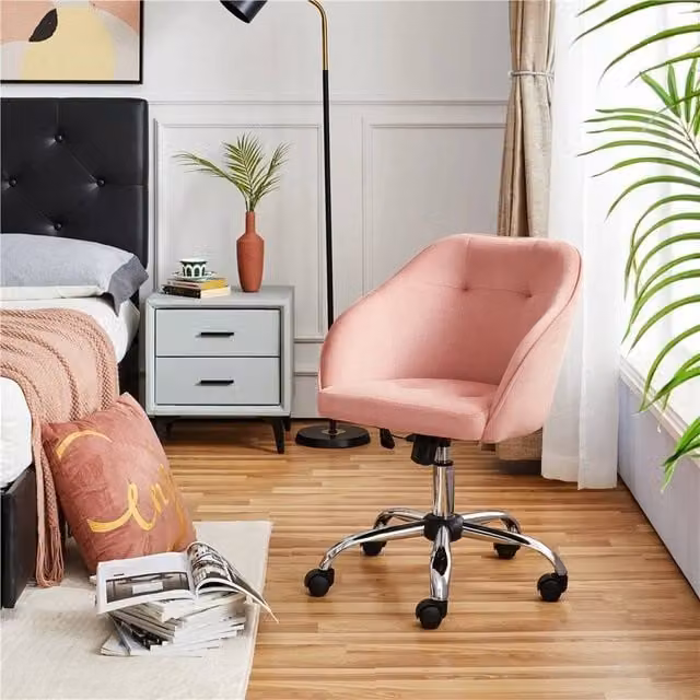 Kelvenix Modern Pink Velvet Upholstered Swivel Task Chair for Home Office and Makeup Vanity – 1