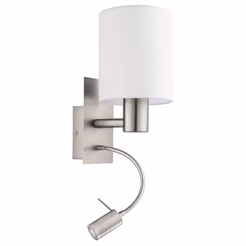 Eglo Pasteri LED Wall Light with Reading Lamp, White Fabric and Silver Metal – 1