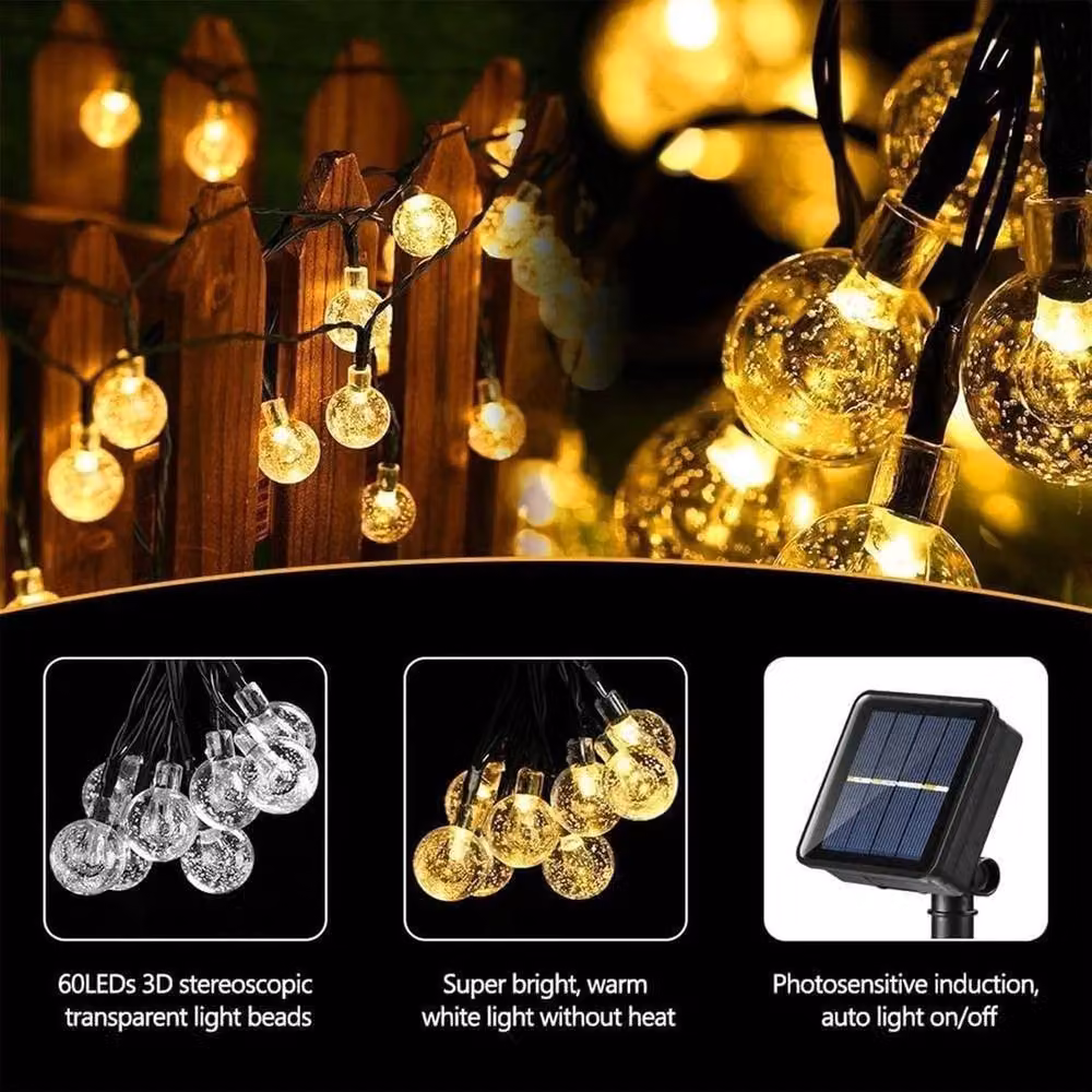 FLAVORA Solar LED String Lights with 60 Warm White Globe Bulbs for Parties – 4