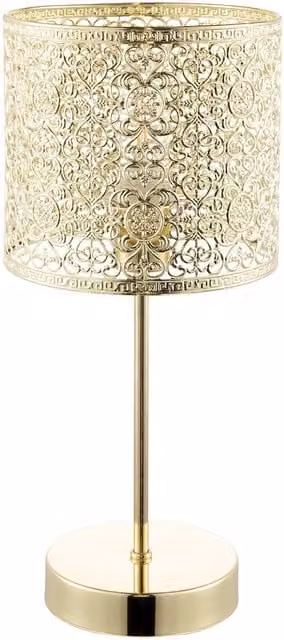 Happy Homewares Moroccan Themed Gold Metal Table Lamp with Inline Switch, H 39 cm x W 17 cm x D 17 cm – 1