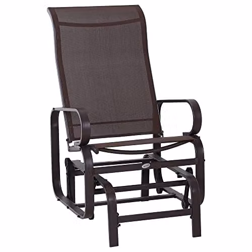 Outsunny Brown Outdoor Gliding Rocking Chair with Metal Frame for Garden or Balcony – 2