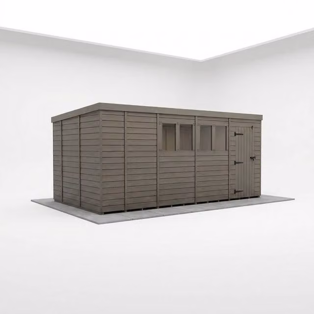 Buttercup Farm Grey Composite Pent Garden Shed with Single Door and Windows, W: 305 cm, D: 305 cm, H: 210 cm – 1